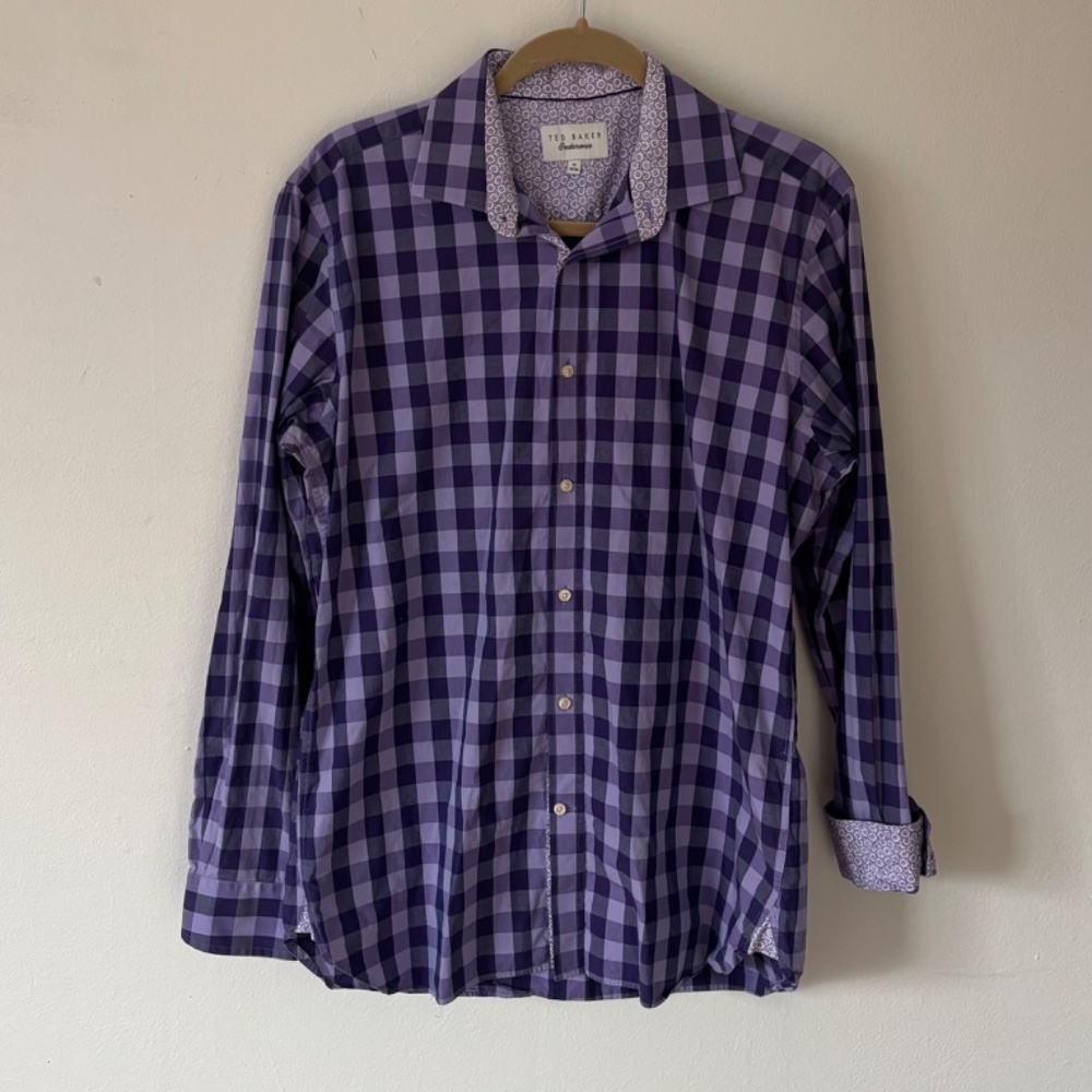 Ted Baker Men's Purple Plaid Dress Shirt
